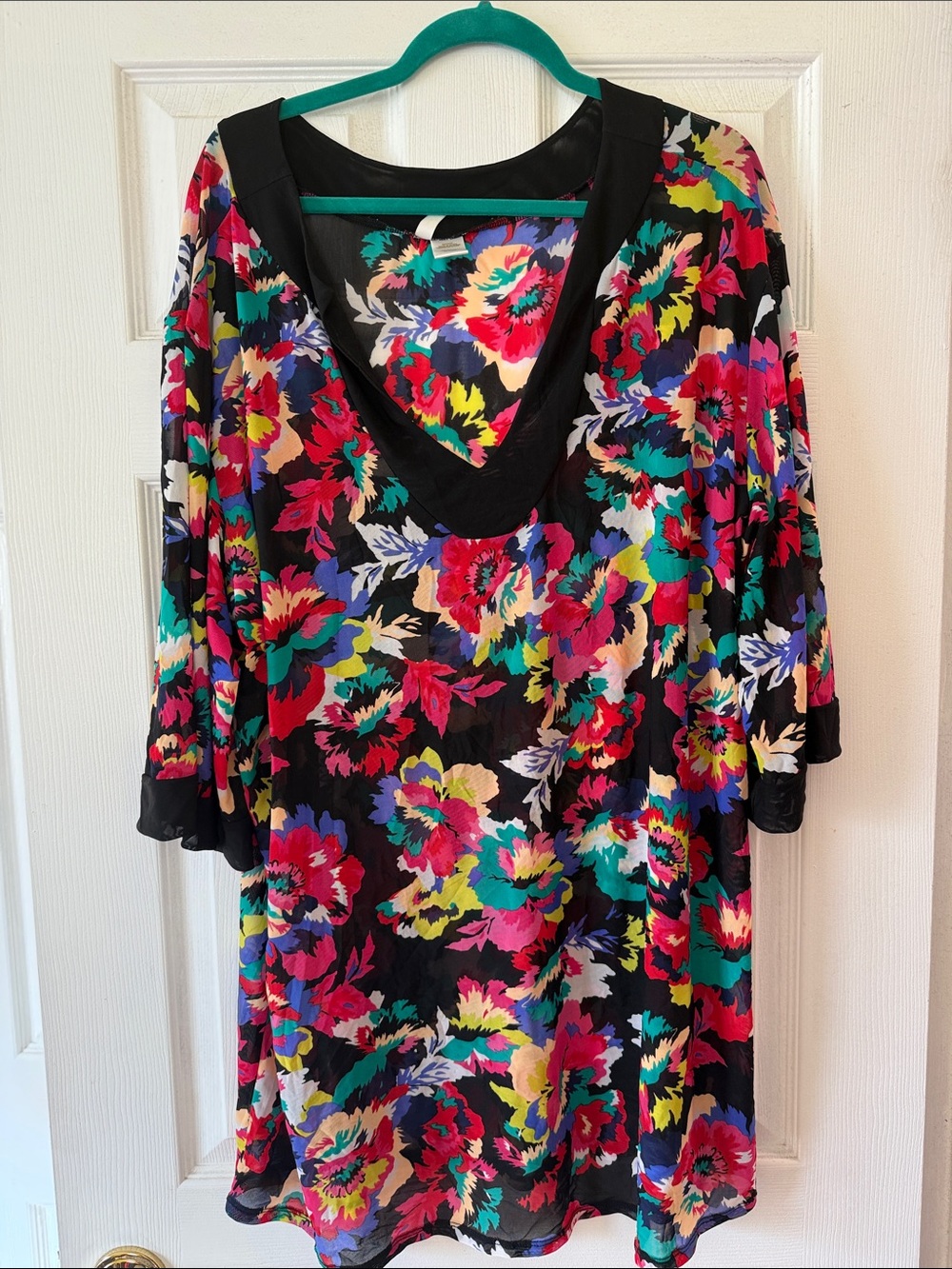Anne Cole Black Floral Swim Coverup with Multicolor Flowers